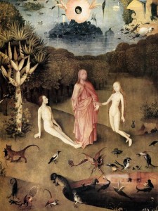 Иероним Босх. Сад земных наслаждений (левая створка триптиха, 1500—1510). Музей Прадо, Мадрид.